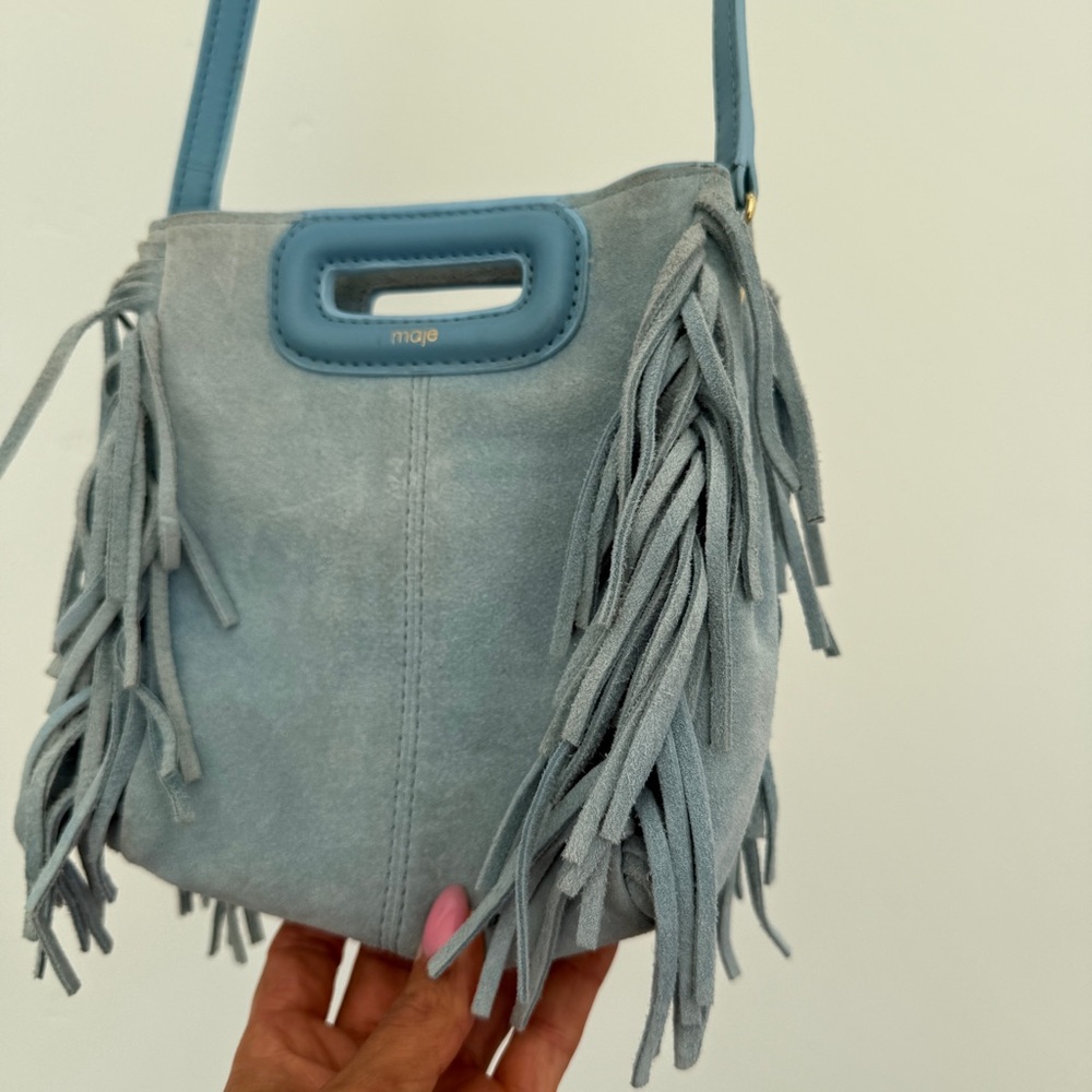 Maje Mini M suede bag powder blue